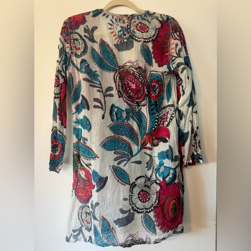 Raj Floral Long Sleeve Tunic Dress Swimsuit Cover Up Lightweight Beachy - Picture 4 of 5